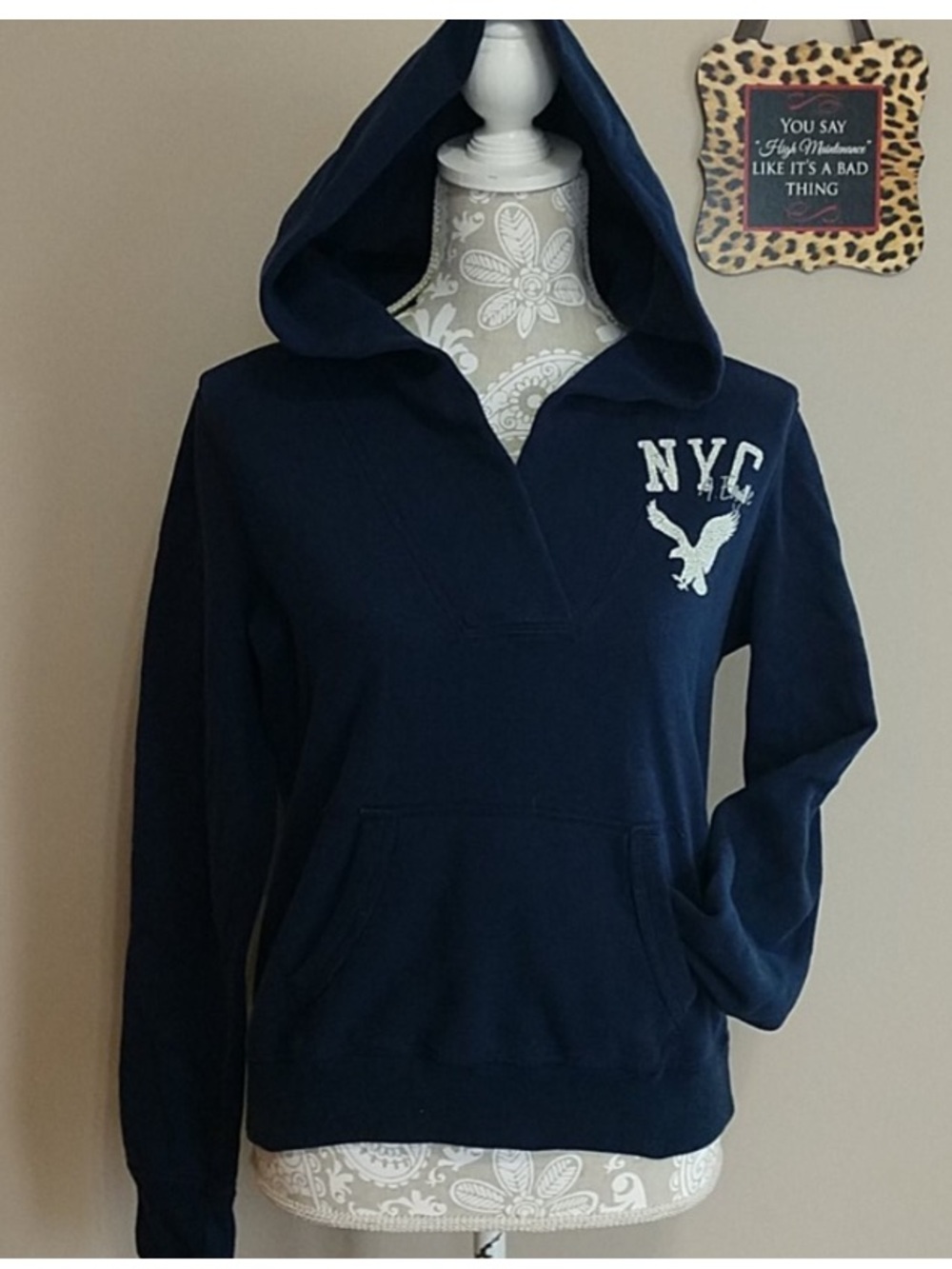 American Eagle Outfitters Navy NYC Logo Pullover Hoodie